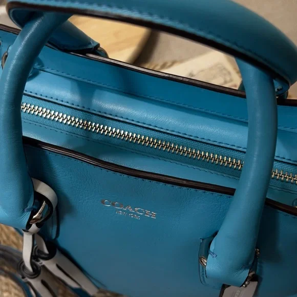 Coach Teal Leather Tote Bag - Picture 6 of 12